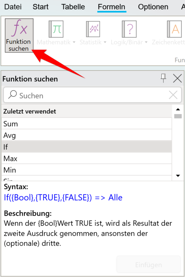Formeln schnell finden und Syntax-Tipps erhalten