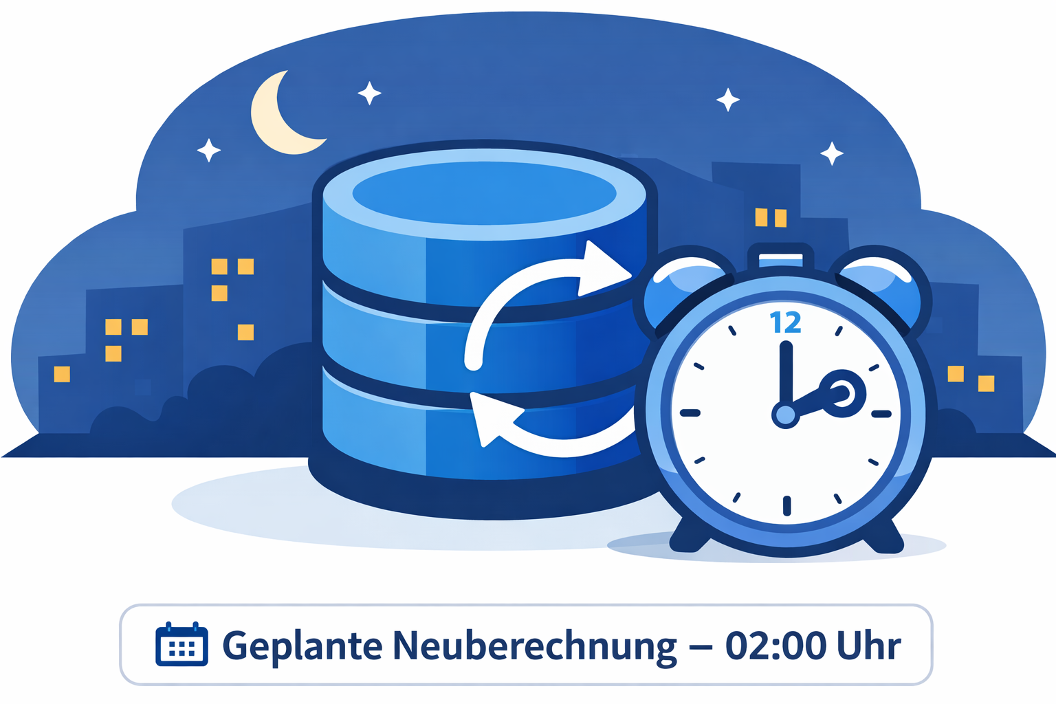 Planen Sie Datenbank-Neuberechnungen für die Nacht ein. Manuelle Neuberechnungen können jederzeit durchgeführt werden